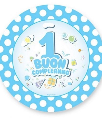 piattini primo compleanno azzurro pois- 10 pezzi