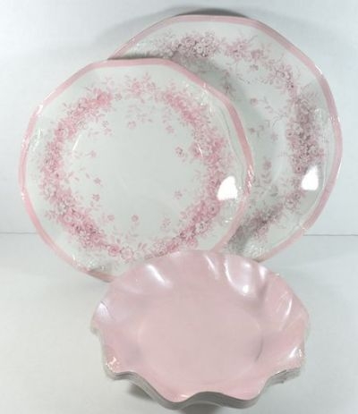 piatti grandi rosa con fiori cm 27- 10 pezzi