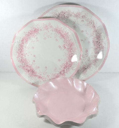 piatti grandi rosa con fiori cm 27- 10 pezzi >> Dolci e Decori