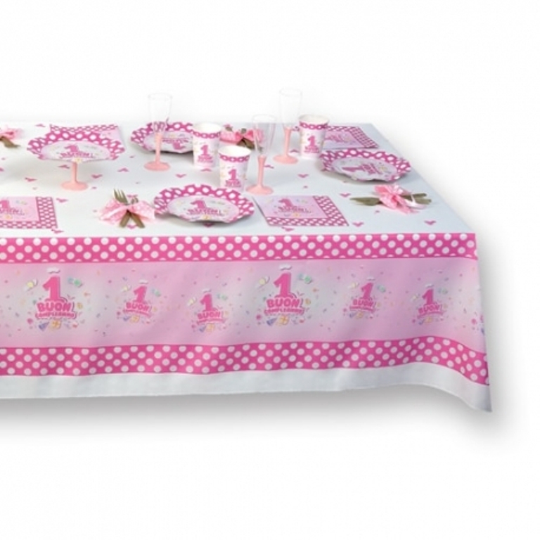 Unique Party 28433 Tovaglia Plastificata per Compleanno Rosa Brillante 2.13 m × 1.37 m 