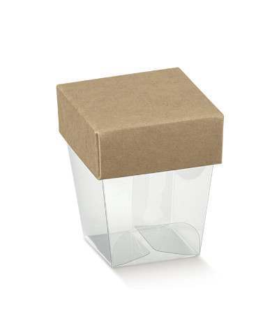 scatola trasparente coperchio marrone- 10 pezzi >> Dolci e Decori