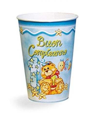 bicchieri primo compleanno azzurro orsetto- 10 pezzi