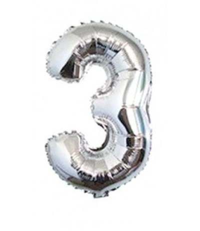 PALLONCINO PICCOLO MYLAR NUMERO 3 ARGENTO - 35cm