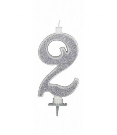 candelina glitterata argento grande 2- 11 cm