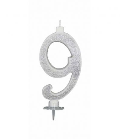 candelina glitterata argento grande 9- 11 cm