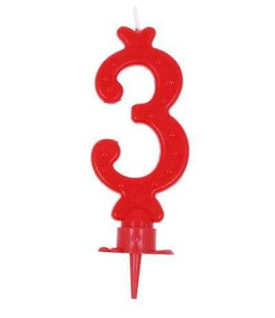 candelina numero 3 rossa- 8,5 cm