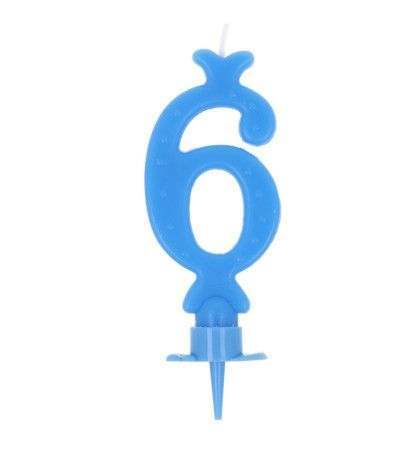 candelina numero 6 azzurra- 8,5 cm