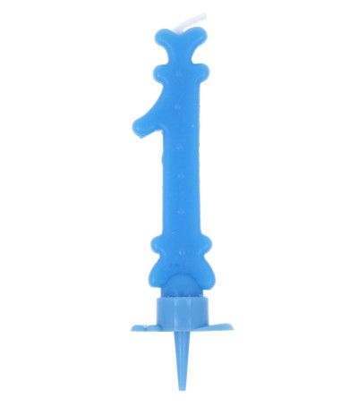 candelina numero 1 azzurra- 8,5 cm