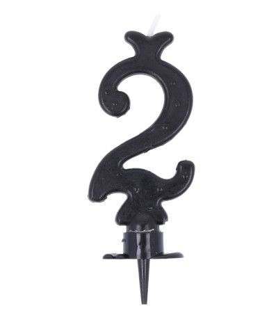 candeline numero nero 2- 8,5 cm