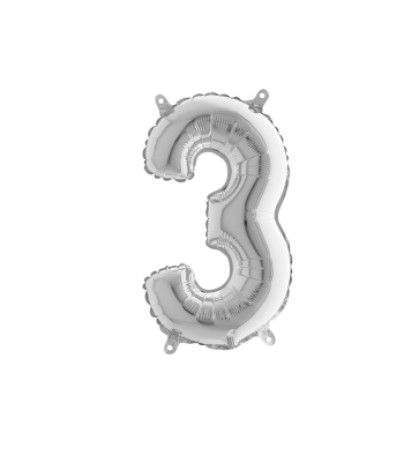 palloncino mylar numero 3 argento- 43 cm