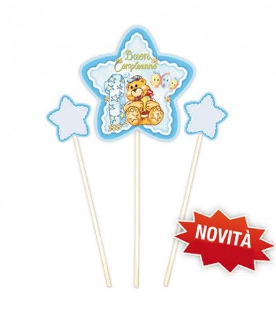 candelina orsetto azzurro e stelline- 19 cm