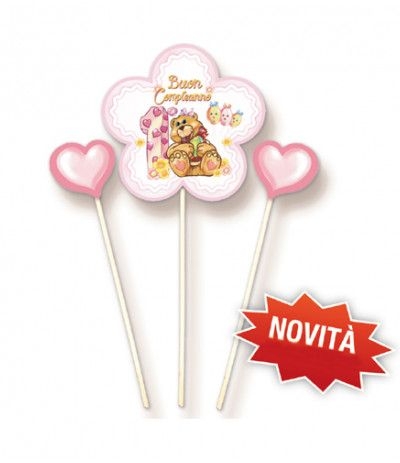 candelina orsetto rosa e cuoricini