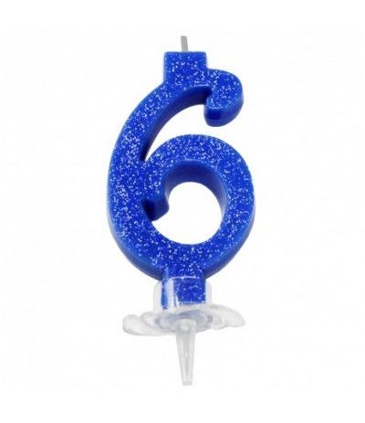 candelina glitterata piccola blu 6- 7 cm