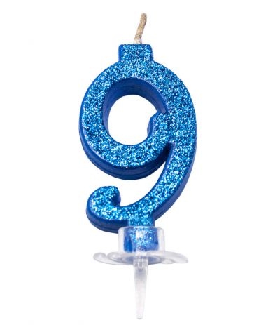 candelina glitterata piccola blu 9- 7 cm