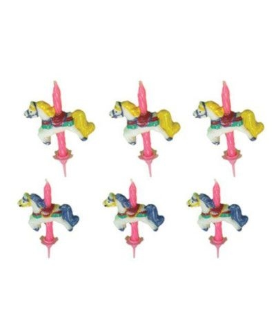 candeline per torta cavallo a dondolo rosa 6 pezzi