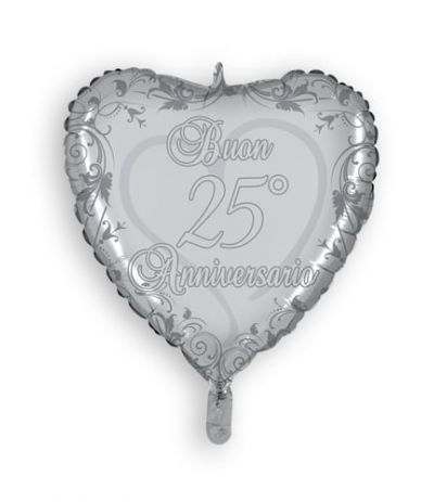 palloncino mylar cuore 25 argento- 45 cm