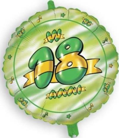 palloncino mylar 18 anni verde tondo- 45 cm