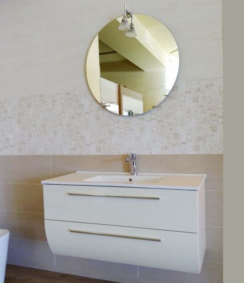 Mobile bagno 100 cm Mimosa Magnolia bianco laccato con specchio tondo
