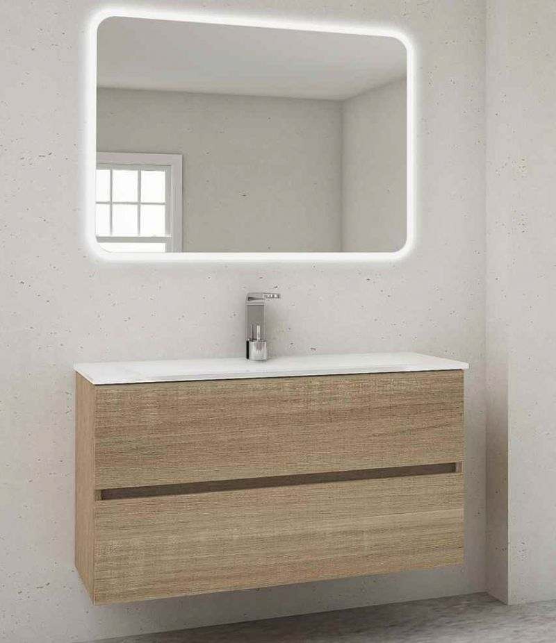 Mobile bagno NEXT 100 cm Rovere bruges con lavabo, specchio e lampada
