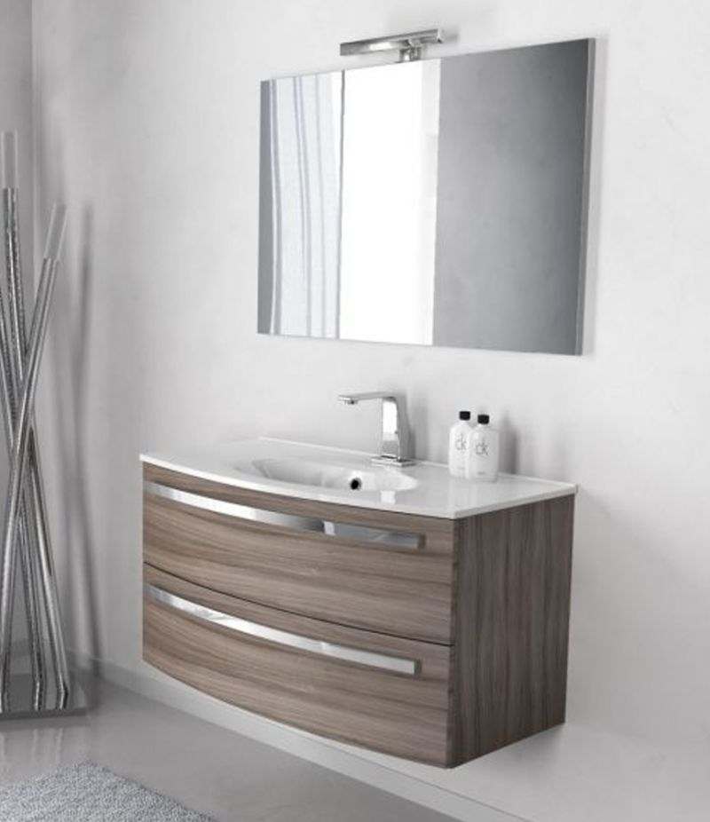 Mobile bagno Stella 100 cm larice con lavabo, specchio e lampada