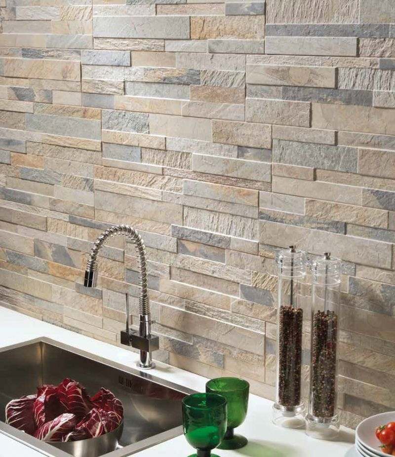 Gres Porcellanato CUBICS BEIGE 15x61 cm rivestimento effetto pietra 3D CERAMICA RONDINE