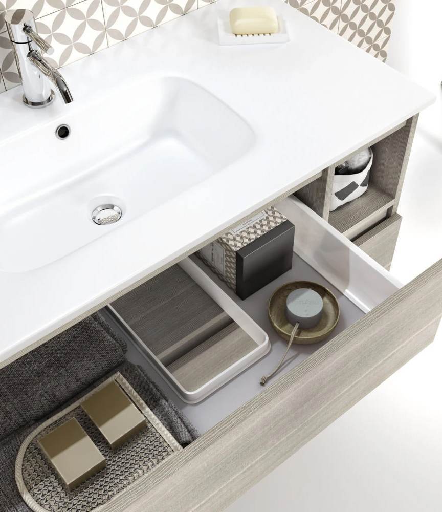 Mobile Bagno Sospeso Con Lavabo 120 Cm E Specchio LED - Grigio Perla, Cassettiera 60 Cm Soft-Close - Foto 11