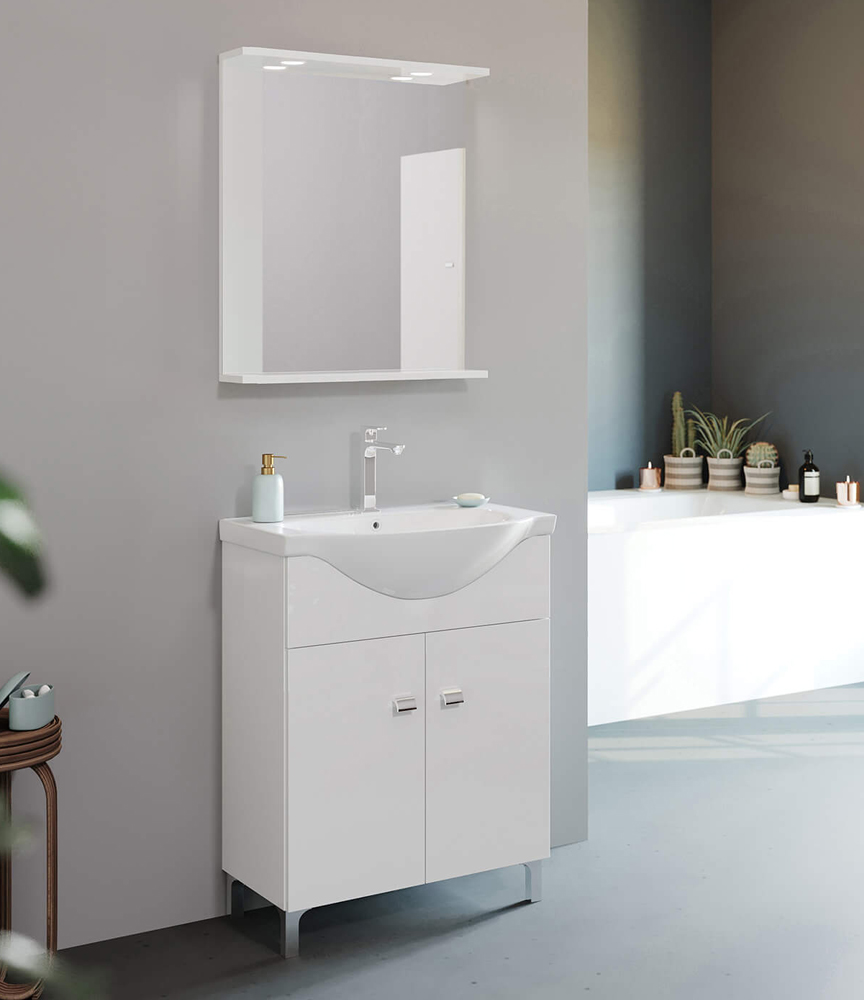 Mobile bagno CLASSIC 65 cm Bianco Lucido con lavabo, specchio e LED >>  Zulli Ceramiche Shop