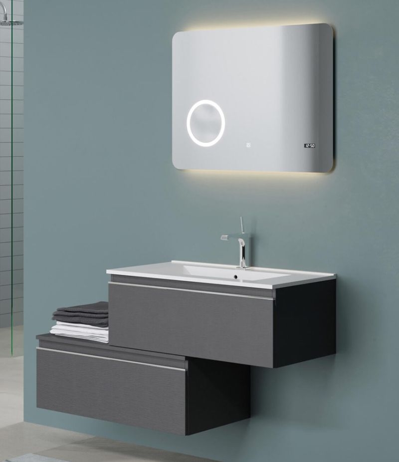 Mobile bagno sospeso ALBA Lino con lavabo, specchio e LED Touch