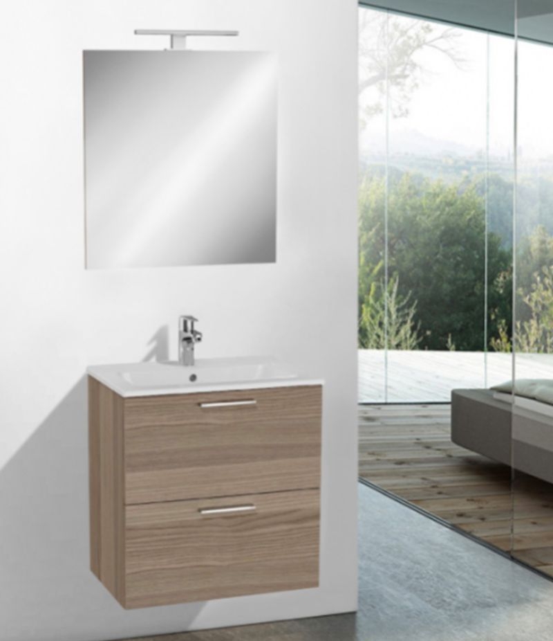 Mobile bagno sospeso MIAMI 60 cm Rovere Cordoba con lavabo, specchio e LED