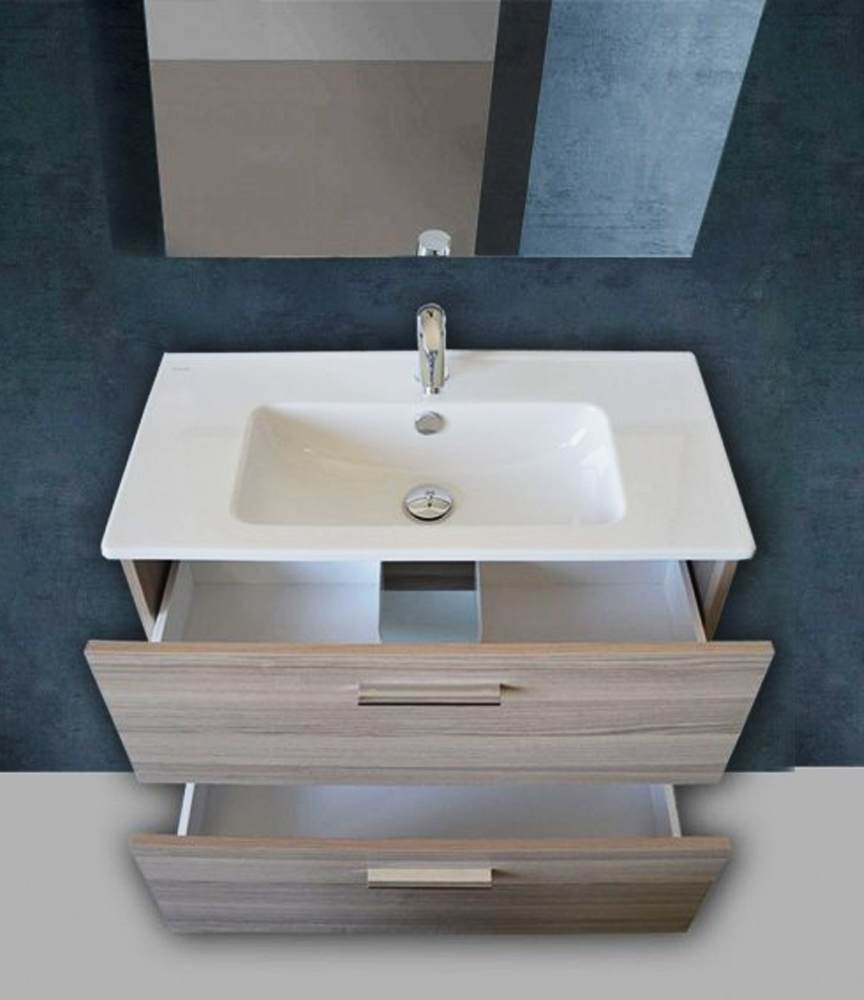 Mobile bagno sospeso MIAMI 60 cm Rovere Cordoba con lavabo, specchio e LED  >> Zulli Ceramiche Shop
