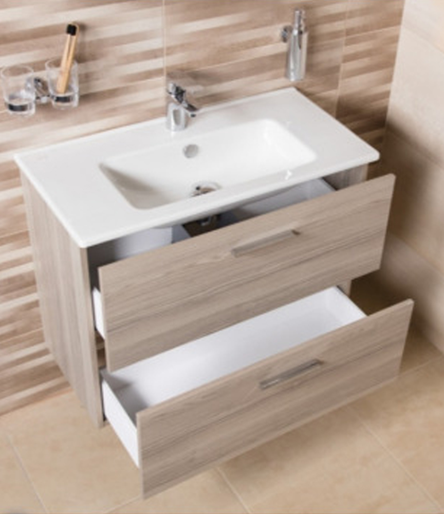 Mobile bagno sospeso MIAMI 60 cm Rovere Cordoba con lavabo, specchio e LED  >> Zulli Ceramiche Shop