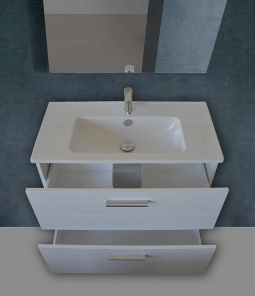Mobile Bagno sospeso 80 cm bianco venato con lavabo in ceramica