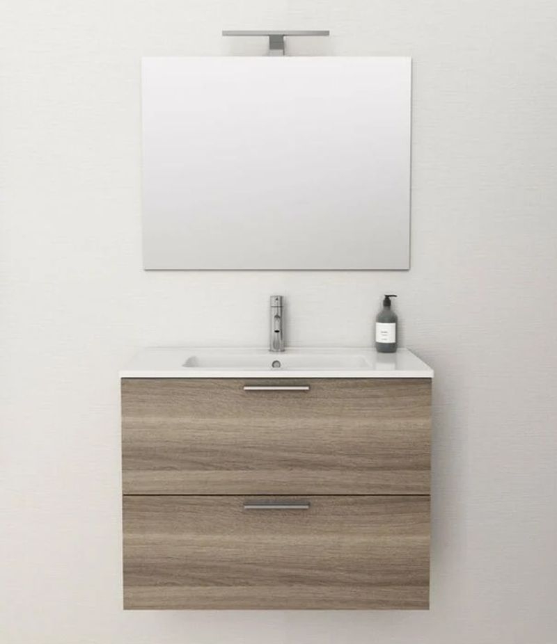 Mobile bagno sospeso MIAMI 80 cm Rovere Cordoba con lavabo, specchio e LED