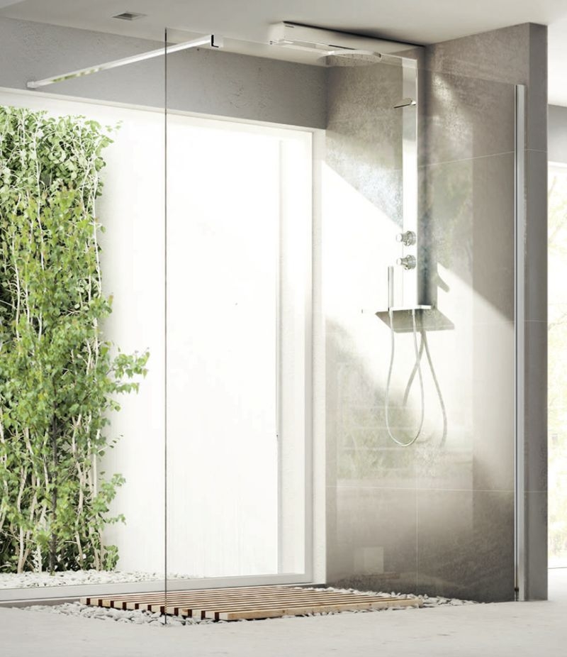 Parete doccia Walk-in a muro 140 cm 198h in cristallo trasparente 8 mm profili cromo NATURAL