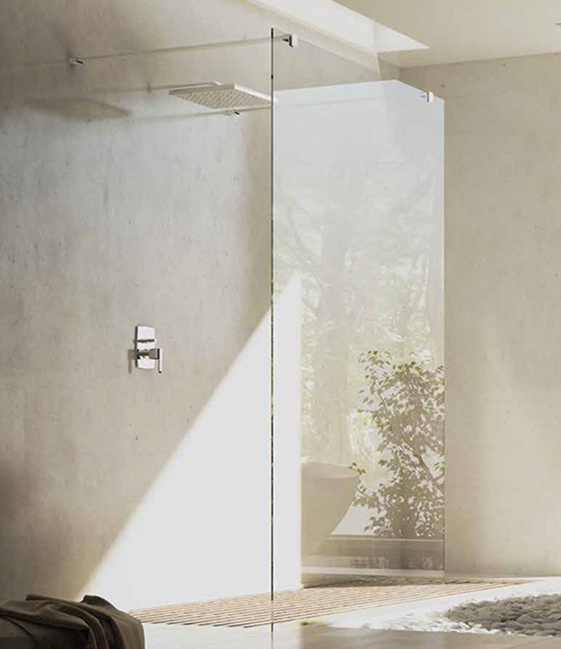 Parete doccia Walk-in free standing 140 cm 198h in cristallo trasparente 8 mm due barre NATURAL