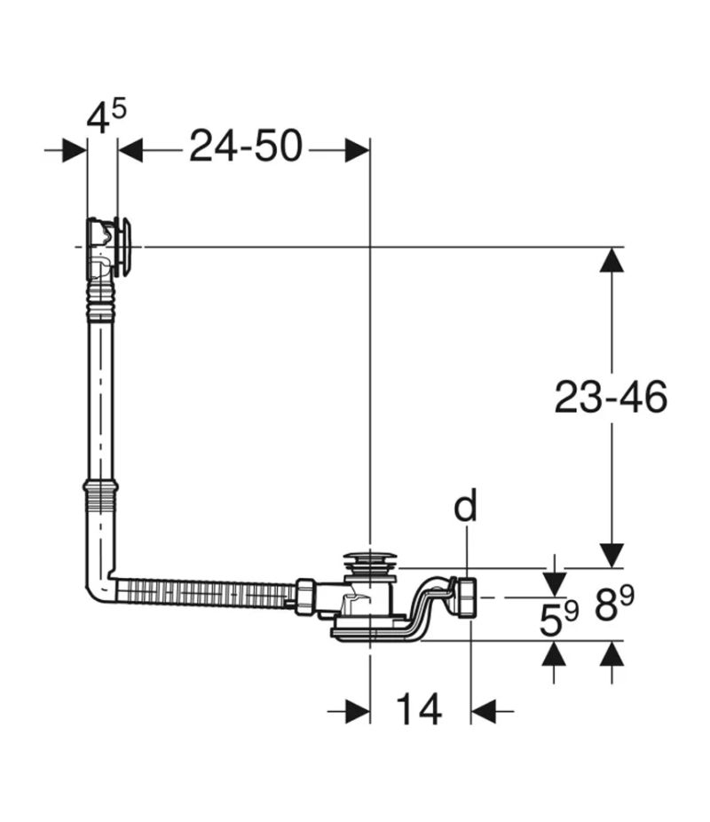 Sifone per vasca da bagno con comando a pulsante PushControl con prolunga orizzontale GEBERIT - (4)