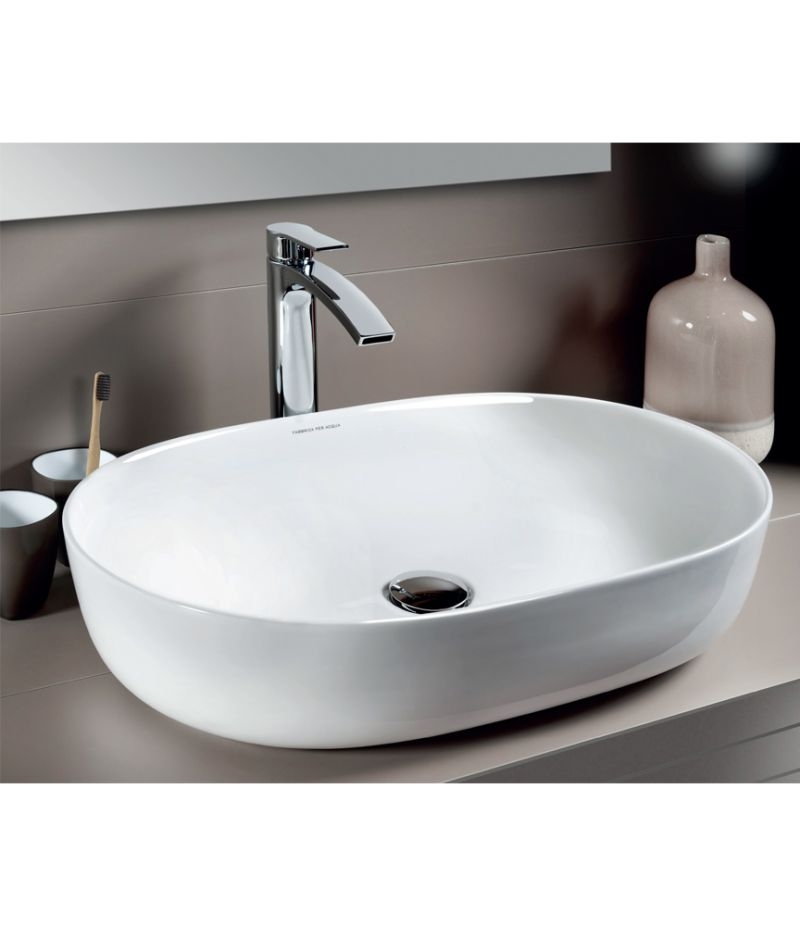 Lavabo da appoggio 60x40 cm BRELA ovale soprapiano bianco lucido