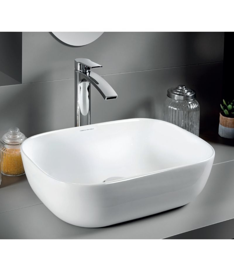 Lavabo da appoggio 45,1x33,5 cm BUTHIR quadro soprapiano bianco lucido