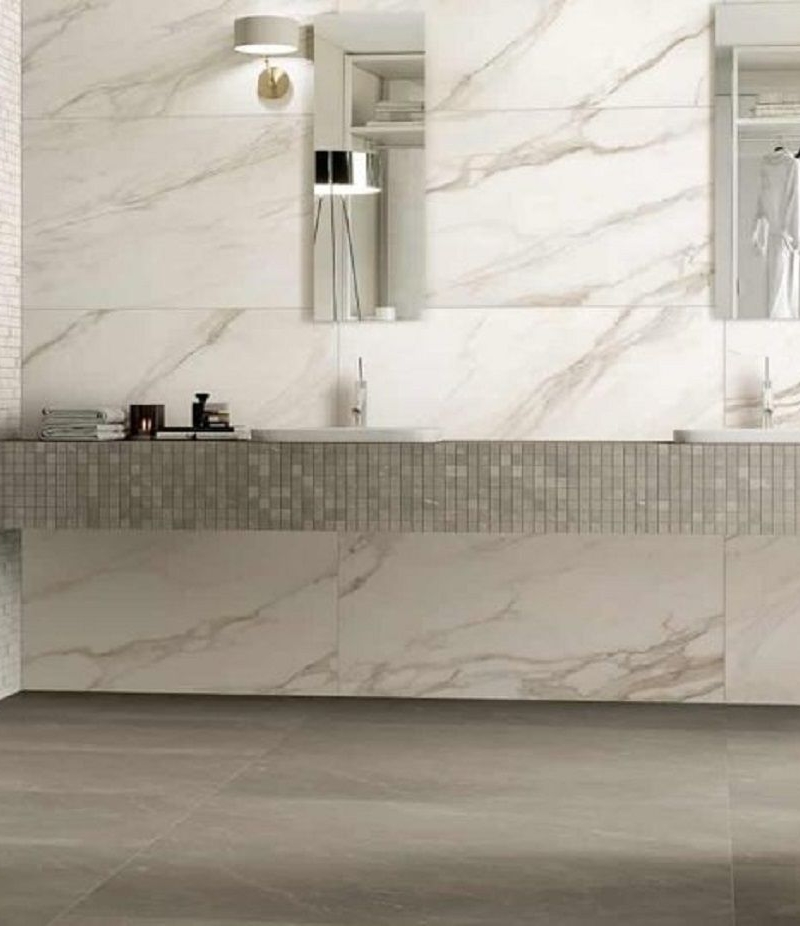 Rivestimento bagno completo effetto marmo bianco e nero - (2)