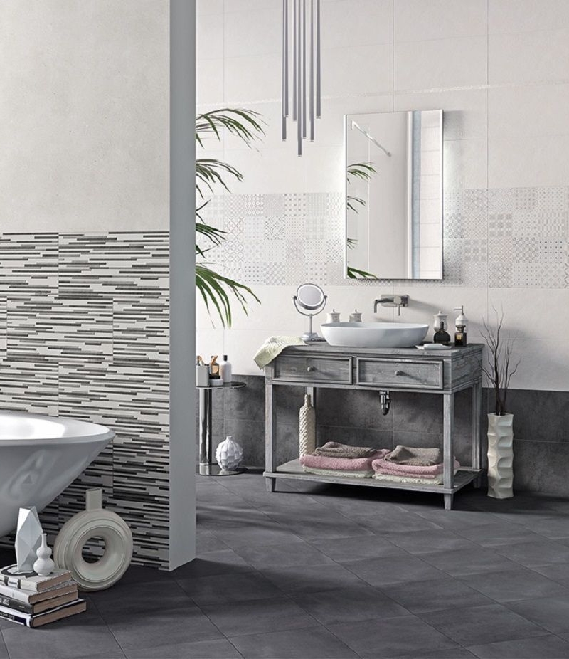 Rivestimento bagno completo effetto muretto grigio >> Zulli Ceramiche Shop