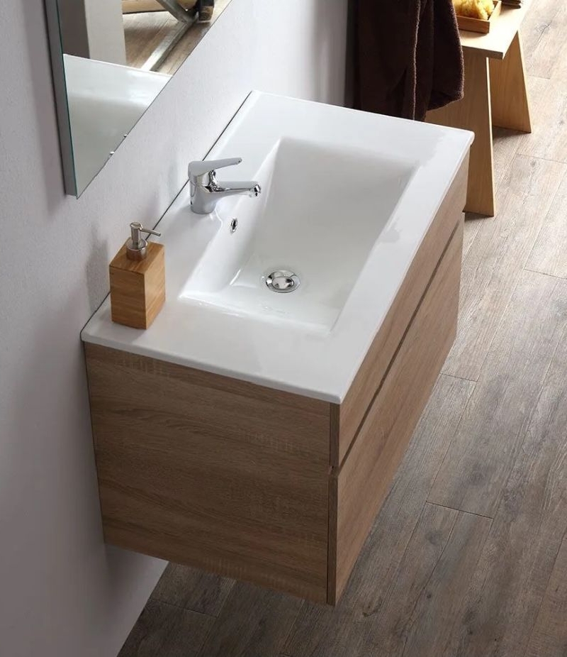 Comp. Bologna da 90 Rovere Fumo C/Lavaboin porcellana specchio c/lampada led