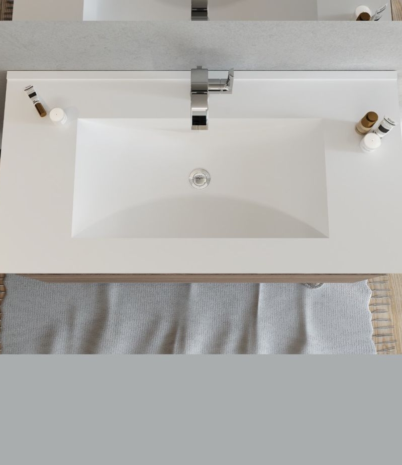 Comp. Bologna 100  Rovere Bia C/Lavaboin porcellana specchio c/lampada led