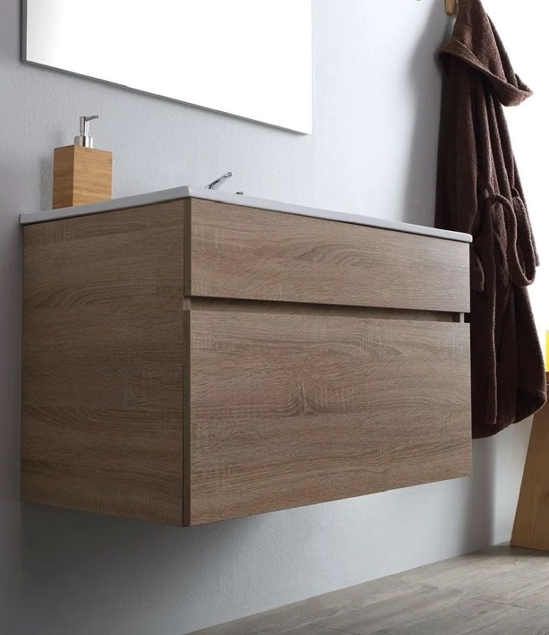 Comp. Bologna 100 Rovere Fumo C/Lavaboin porcellana specchio c/lampada led