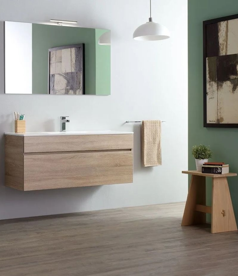 Comp. Bologna 120  Rovere Fumo C/Lavaboin porcellana specchio c/lampada led