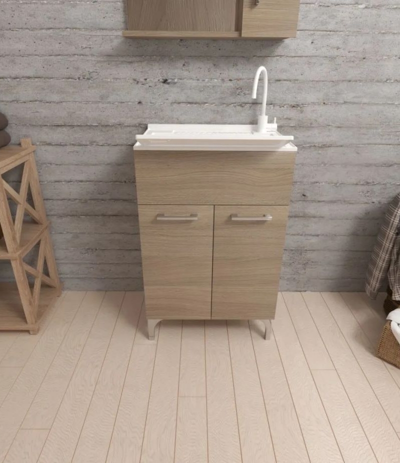 Mobile Lavatoio 50x50 Rovere moca con tavola lavapanni - (2)