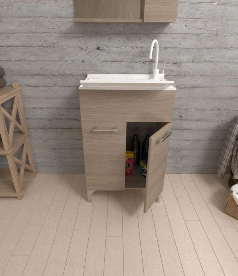 Mobile Lavatoio 50x50 Rovere moca con tavola lavapanni - (3)