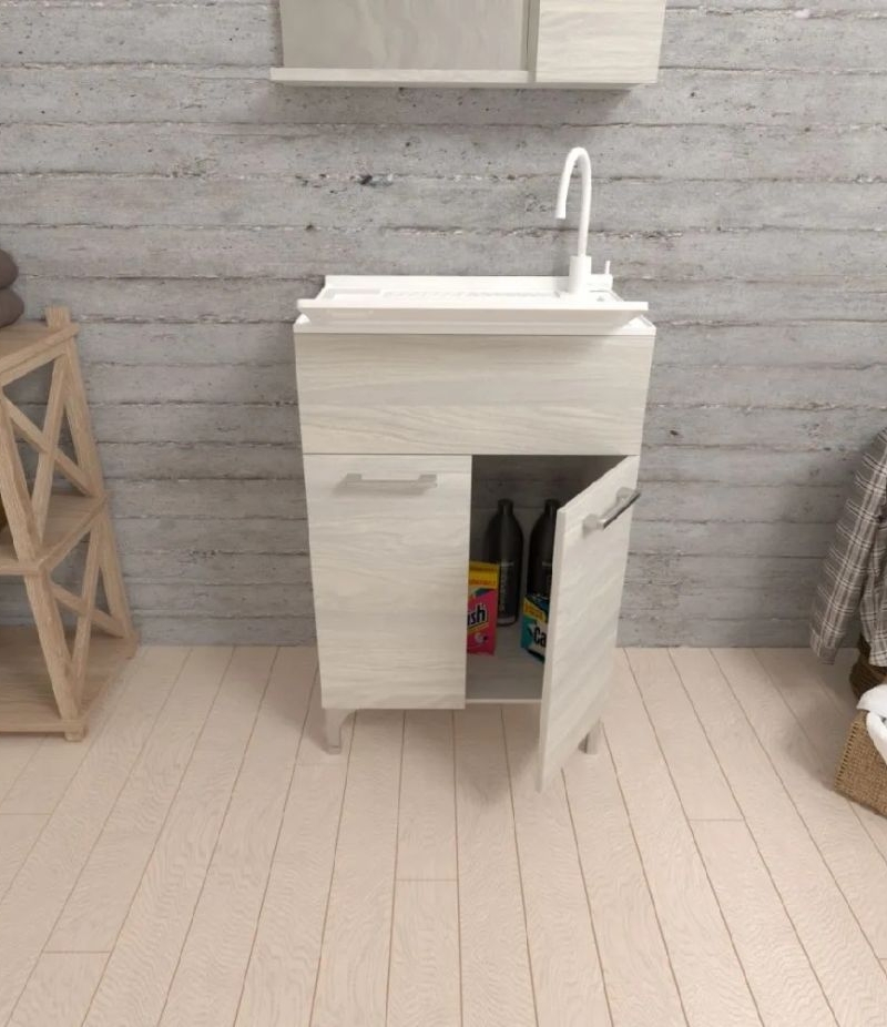 Mobile Lavatoio 50x50 Rovere Grigio con tavola lavapanni - (2)