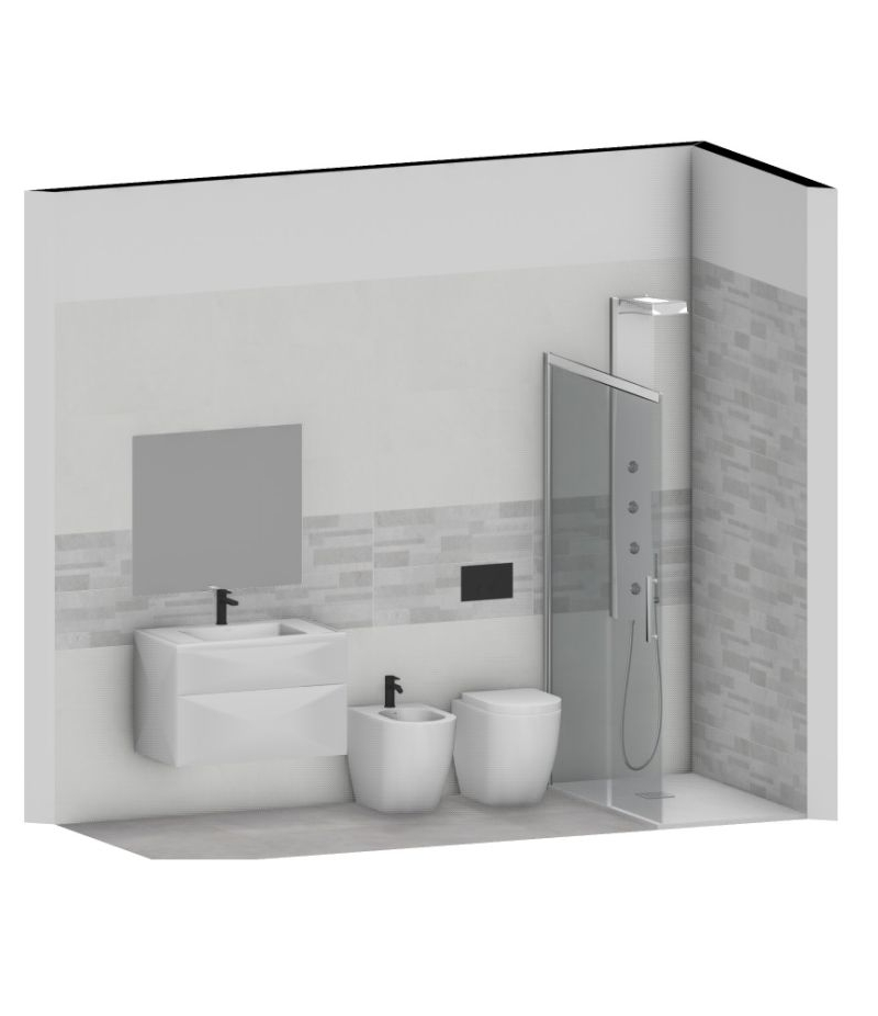 Bagno Completo Effetto Muretto Stone Grigio Pavimento e Rivestimento