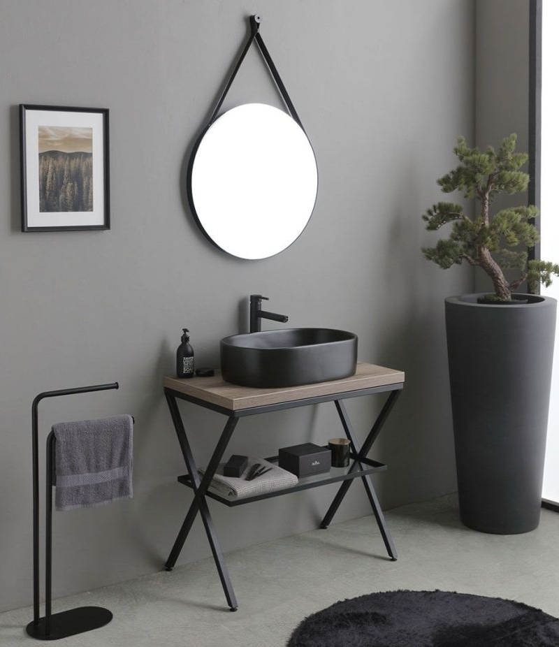 Mobile Bagno  Lavabo appoggio 80 CM   Bianco  Madeia , specchio c/lampada led - (2)