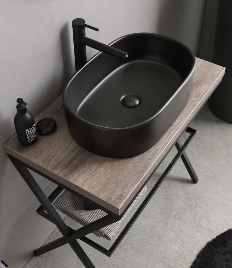 Mobile Bagno  Lavabo appoggio 80 CM   Bianco  Madeia , specchio c/lampada led - (4)